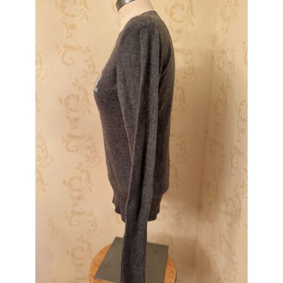 Ladies Large Aqua Cashmere 100% Cashmere Gray "Addicted to Glamour" Sweater - Picture 3 of 4